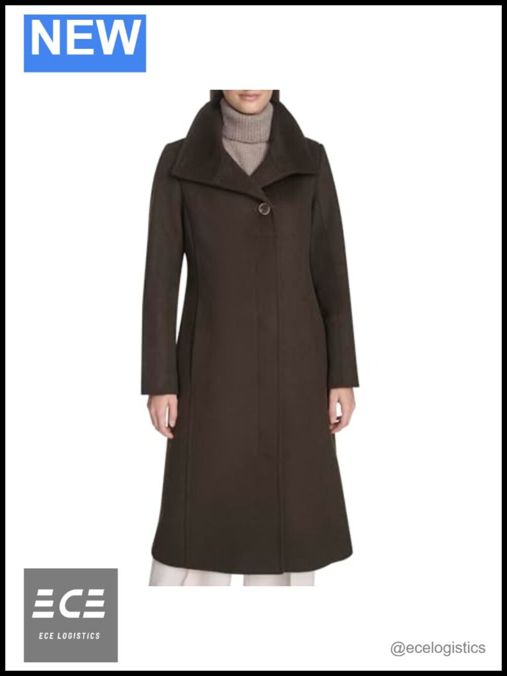 Classic Wool Walker Coat Three Button Stand Collar Back Belt